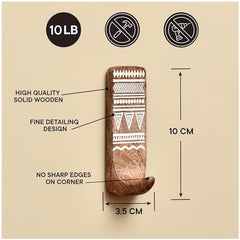 IndianShelf 6 Decorative Wood Adhesive Wall Hooks No Drill - Fork Art | Handmade, Renter Friendly, Waterproof, Reusable, Peel and Sticky Hooks for Keys, Towel, Bags, Light Coat, Jewelry, 10Lb Load
