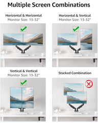 MOUNTUP Dual Monitor Stand for Desk, Monitor Arms for 2 Monitors 13-32 Inch | Holds 4.4-19.8lbs per Arm, VESA 75x75/100x100, Full Motion Monitor Mount for Home Office, C-Clamp & Grommet Base, Black