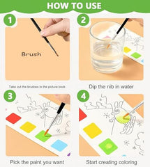 GLUN® Pack of 12 Children's Cartoon Water Magic Painting Book with Water-Based Marker, Different Magical Scenes