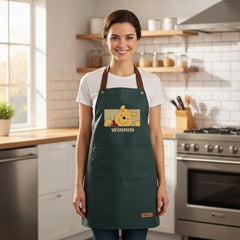 MOMISY Kitchen Apron with Front Pocket – Cute Cartoon Cooking Apron (Dark Green)