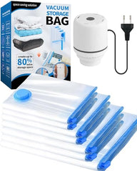 KRUDA Space Saving vacuum bags for clothes with pump Vacuum Compression Storage Bags with Electric Pump | | Reusable Airtight Zip Bags for Blankets, Clothes, Travel Up to 80% Space Saving