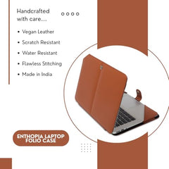 ENTHOPIA 13 to 14 Inches Folio Laptop Case Cover Vegan Leather Compatible for MacBook, Lenovo, Hp, Dell &Other Notebooks - Plain Cork