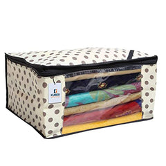 Kuber Industries Non-Woven Foldable Saree Covers With Zip|Polka Dots Wardrobe Organizer For Clothes|Transparent Window Keep 8 To 10 Saree|Suitable For Lehenga, Suit, Dress|Pack Of 9 (Blue & White)