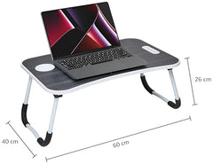 Amazon Basics Engineered Wood Foldable Laptop Table with Cup Holder, Tablet Groove and Mini Drawer (60L x 40W x 26H cm, Black)
