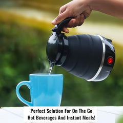 InstaCuppa Foldable Silicone Electric Kettle for Travel, Home & Office, 600 ML, 600 Watts, Fast Boiling, Food Grade Silicone, Collapsible, Portable, Dry Boil Protection, Black