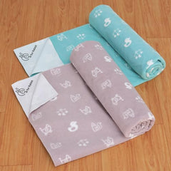 R for Rabbit Waterproof Quick Dry Sheet for Baby | Anti-Piling Fleece Breatheable Fabric Extra Absorbent Instant Dry Baby Bed/Cot Protector Mat (Size-S,Green-Grey,Pack of 2 Combo)