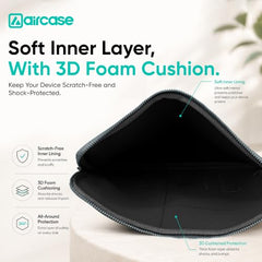 AirCase 6 Pocket Neoprene Laptop Sleeve for 13.5-14.1 Inch Laptops | Waterproof Laptop Cover Bag | Case with Charger & Accessory Pockets | All 14 Inch Laptops & Chromebooks | Black