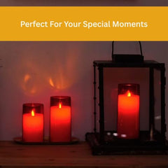 Flameless LED Pillar Candle Set of 2 | Acrylic Fiber Glass | Dancing Faux Wick | Remote Control with Battery Operated 3 AA | Home Décor & Gifting | 3" D x 6" H | Red