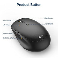 iClever Wireless Mouse, MD165 Dual Mode Wireless Mouse, Bluetooth Type-C Rechargeable Mouse, 2.4G Wireless Computer Mice with USB Receiver, 3 Device Connection for Windows 7/8/10, Mac, iOS, Android