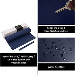 V-CUBE DESIGNS Premium Vegan Leather Desk Mat 90X45cm 2.4mm Thick&Padded|Laptop Mat/Extended Mouse Pad/Stitched, Reversible, Sturdy Deskspread with High Tear/Peel Strength|Anti-Slip,Splash-Proof|Blue
