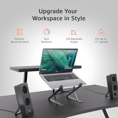 Amazon Basics ABS 2-in-1 Laptop and Mobile Stand, Ergonomic, Adjustable Height, Anti-Slip Base, Heat Dissipation, Portable, Lightweight, Compatible with All Laptops Up to 15.6" (Black)