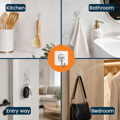 Hooks for Wall Without Drilling, 10 Pack Self Adhesive Hooks for Wall Heavy Duty Rotate Strong Nail Free for Hanging Photo Frame (Hanging Hook, Transparent)