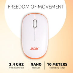 acer Flow Wireless Mouse | 1600 DPI Optical Sensor | 2.4GHz Wireless with USB Nano Receiver | Ergonomic Lightweight Design | Smooth Tracking for Laptop, PC & Mac – White/Green