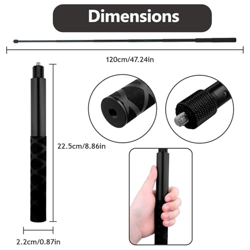 120cm Invisible Selfie Stick for Insta360 - Aluminium Extendable Selfie Stick, Ideal for Action Cameras, Foldable and Portable