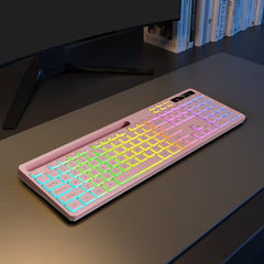 Soueto Wireless Keyboard with RGB Backlit, Phone Holder for Mac/PC, Black