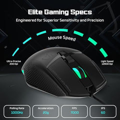 EvoFox Phantom 2 Programmable Gaming Mouse, 8 Programmable Buttons | High Performance 1000Hz Polling Rate | Ultra-Responsive 7000 FPS | 12800 DPI | RGB Lights with Music sync Mode, Windows Software
