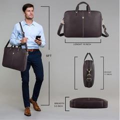 WildHorn Genuine Leather Office Bag for Men | 15.6-Inch Laptop Bag with a Minimalist Design | Professional Leather Bag with Adjustable Straps & Multiple Compartments | 1-Year Warranty