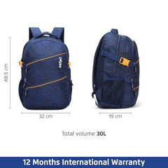 Safari Omega spacious/large laptop backpack with Raincover, college bag, travel bag for men and women, Black, 30 Litre