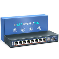 YuanLey 18 Port 2.5G PoE Switch Unmanaged, 16 x 2.5G Base-T PoE Ports, 2 x 10G RJ45 UpLink, IEEE802.3af/at, 250W, Compatible with 100/1000/2500Mbps, Metal Case, 2.5Gbe Network Switch