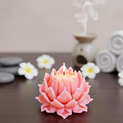 MOMISY 3D Lotus Flower Silicone Candle Mould, Pink and White, 94x58mm Mould Size, Decorative Wax Casting with 114ml Capacity