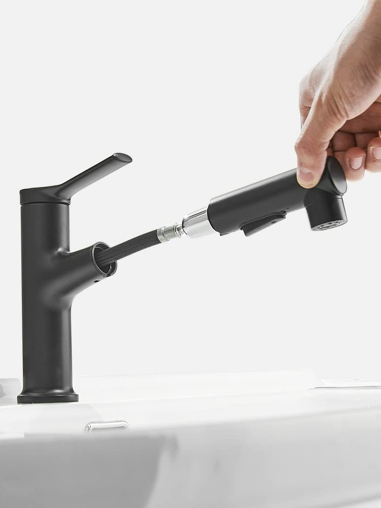SYGA 3 Ways Basin Sink Faucet Wash Sprayer 360 Degree Rotate Deck Mount Faucet Hot and Cold Water Tap Bathroom Accessories (Alloy Black)