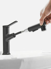 SYGA 3 Ways Basin Sink Faucet Wash Sprayer 360 Degree Rotate Deck Mount Faucet Hot and Cold Water Tap Bathroom Accessories (Alloy Black)