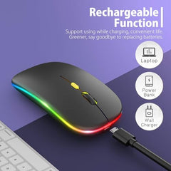 BUYFLUX LED Wireless Mouse, Slim Silent Mouse 2.4G Portable Mobile Optical Office Mouse with USB & Type-c Receiver, 3 Adjustable DPI Levels for Notebook, PC, Laptop, Computer (Black)