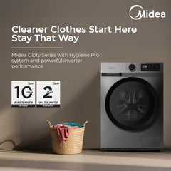 Midea 9 Kg Fully Automatic Front Load Washing Machine, Titanium Grey | 5 Star, Self Clean Drum Technology, Inverter Motor, 15 Wash Programs, MFG17W90B/T-IND