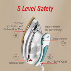 Baltra Casual 750 Watts Dry Iron | Non Stick Coated Soleplate | Light Weight | Adjustable Temperature Control | Cotton Braided Swivel Cord | Press Iron for Clothes | 2 Years Warranty