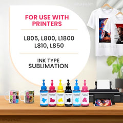 Splashjet Sublimation Ink for Epson - Heat Transfer Printing on Mugs, Mobile Cases, Polyester T-Shirts etc for use with Epson Printers - L130, L220, L360, L380, L1300 - (70gm x 4 Colour) - 501906