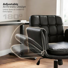 DROGO Zen Atora Ergonomic Criss Cross Legged Office Chair for Work with 5 Gear Armrest & Wide Thick Cushion Seat | PU Leather Computer Chair with Adjustable Height, Recline & Heavy Metal Base (Black)
