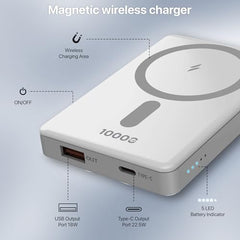 10000mAh Magnetic Wireless Power Bank Sylaris Magpro for iPhone 17/16/15/14/13/12 Series Type C Fast Charging Lithium Polymer Battery (Input & Output) 15w Wireless & Mag-Safe - White
