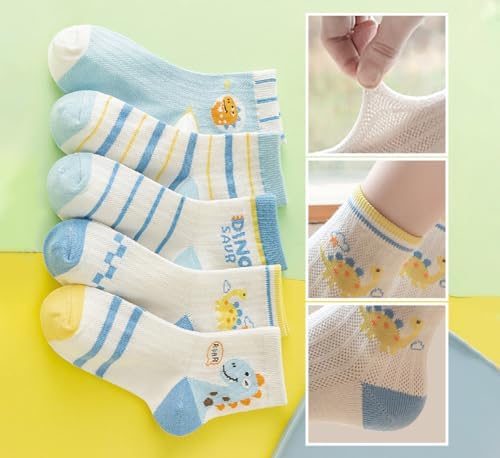 SYGA 5 Pairs Baby Girl & Baby Boy Socks, Toddlers Infant Cotton Stretch Crew Socks with Dianasor Design, Suitable for 3 to 5 years baby