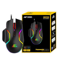Ant Esports GM320 RGB Wired Gaming Mouse, 12800 DPI Optical Sensor, 8 Programmable Buttons with Rapid Fire, Ergonomic Design, RGB Lighting, Braided Cable, USB Gaming Mouse for PC, Laptop (Black)