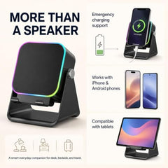 Mobile Induction Speaker with Bluetooth 5.3, Wireless Phone Sound Amplifier & 360° Adjustable Stand, RGB Light, Emergency Charging, Rechargeable Speaker for iPhone, Android & Tablets
