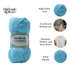 Vardhman Threads Cotone DK Weight Yarn - 51% Cotton 49% Acrylic Blend - 100g Ball 250m Length - Perfect for Knitting Crochet Amigurumi (Turquoise Blue)