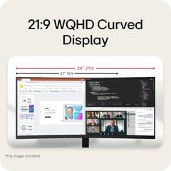 LG 34U640B Smartchoice 86 cm (34 Inch) 21:9 UltraWide WQHD (3440x1440) Curved Monitor(1800R), 144Hz, sRGB 99%, HDR10, Anti-Glare, HDMI X 2, DP, USB-C (PD 65W), PBP, PIP, Tilt/Height Adjustable Stand