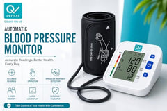 Q DEVICES Digital Blood Pressure Monitor for Home Use – Fully Automatic Upper Arm BP Machine with Large LCD Display, 2 User Memory (198 Readings) & Adjustable 360° Extra-Wide Long Cuff – 4 AAA Batteries Included (White/Black)