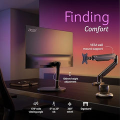 Acer SH242Y P1 23.8 Inch FHD IPS Gaming Monitor I 144Hz Refresh Rate I 1ms VRB I USB Type-C 65W PD I AMD FreeSync I Ultra Slim Design I ErgoStand I HDMI I Built-in Speakers I VisionCare Technology
