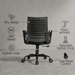 CELLBELL Desire C104 Mesh Mid Back Chair | Ergonomic Office, Study, Revolving, Computer Chair for Work from Home Heavy Duty Metal Base, Seat Height Adjustable (Black)