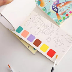 GLUN® Pack of 12 Children's Cartoon Water Magic Painting Book with Water-Based Marker, Different Magical Scenes