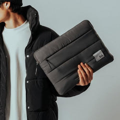 DailyObjects Large Stria Portable Laptop Sleeve | Durable Polyester |Compatible with Laptop/MacBook Air/Pro Upto 16 Inch |Lightweight Water Resistant Fabric |Padded Compartment with Zip Closure- Grey
