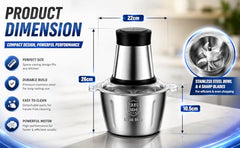 800W Electric Meat Grinder & Food Chopper with 304 Stainless Steel Bowl, 4-Blade Vegetable Processor, 2-Speed Control for Meat, Fish, Fruits, Onion, Garlic, Nuts & More for Home Kitchen, Easy Cleaning
