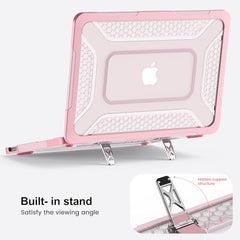ProElite Transparent Case for MacBook Neo 13 inch 2026 Model Touch ID, Heavy Duty Honeycomb Hard Shell with Slim TPU Bumper and Fold Kickstand, Dark Blue
