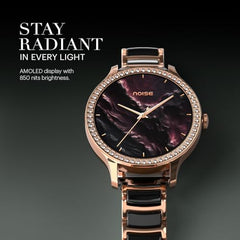 Noise Diva Araya Smartwatch for Women with AMOLED Display (850 Nits), 60 Precision-Set Crystals, Cycle Tracking, Skin Temperature, SOS with Live Location, 100+ Watch Faces - Rose Gold Link