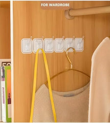 JIALTO 1 Pcs Wall Hanger Hooks | Strong Self Adhesive Magic Sticker Hook for Clothes, Towels & Accessories | 6 Hook Strip for Home, Bathroom & Kitchen - Transparent