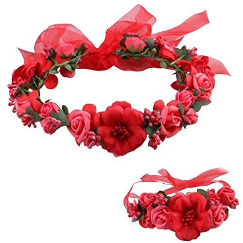 SYGA Flower Tiara and Bracelet Set Pearl Flower Headband and Foam Flower Bracelet Bridesmaid Floral Hair Bands Floral Garland for Women Bride Wedding Vine Tiara Bridal Crown Hair Accessory - Blue