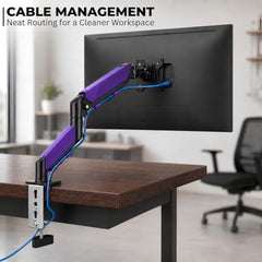 STAR WORK Single Monitor Desk Mount for 13–34” Inch Screens, Heavy Duty Adjustable VESA Monitor Arm with C-Clamp & Grommet Base | Full Motion Tilt & Swivel Rotation (Purple Arm Stand)
