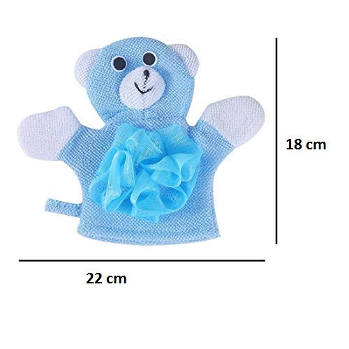 SYGA Teddy Face Cartoon Bathing Gloves Children Cartoon Bath Towel Baby Bath Gloves(Blue)