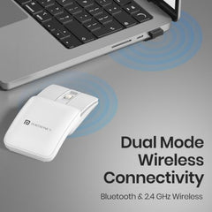 Portronics Toad Fold Wireless Bluetooth Mouse with Dual Wireless (BT + 2.4 GHz), Foldable Mouse, Rechargeable Battery, Multi-Device Pair, Up to 3200 DPI Sensitivity (Black)